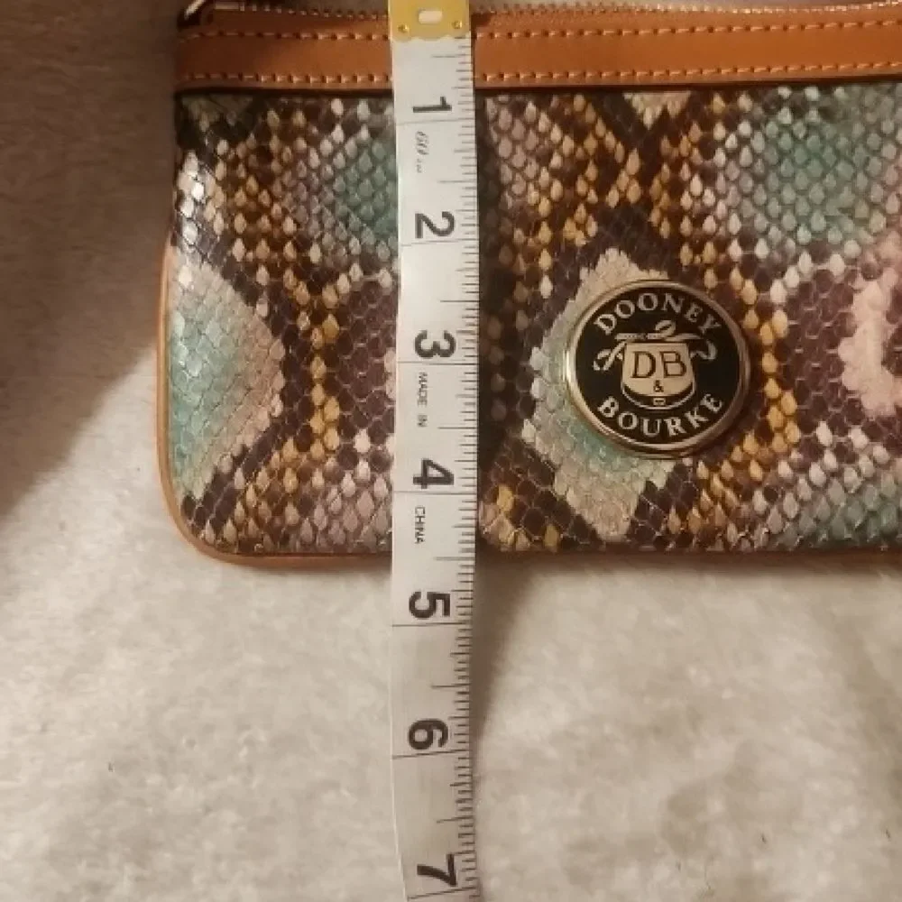 Dooney & Bourke Snake Print Clutch with Blue and Brown Accents